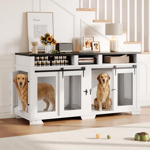 71'' Dog Crate Furniture for 2 Dogs Extra Large Double Dog Indoor Kennel, view 2