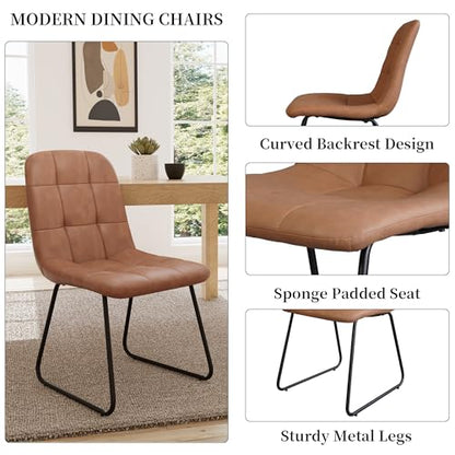 45.3 Inch Round Dining Table Set for 4, Mid Century Modern Small Coffee Set for Dining Room Kitchen Apartment (Dark Walnut Table + 4 U-Shaped Brown Chairs)