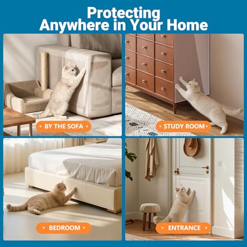Anti Cat Scratch Furniture Protector – Clear Thicken Vinyl Tape 160"x 12.6", Single-Sided Sticky Couch Protector from Cat Claws, Flexible Guard for Sofa Corner Door Walls Bed Leather