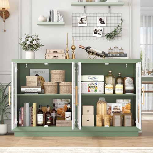 Buffet Cabinet with Storage, Kitchen Cabinet with 4 Glass Doors, view 6