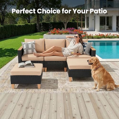 Outdoor Furniture Set, 5 Piece Patio Conversation Set with Cushions, PE Outdoor Wicker Conversation Set Sectional Patio Sofa, All-Weather Rattan Sofa for Backyard, Garden, and Poolside