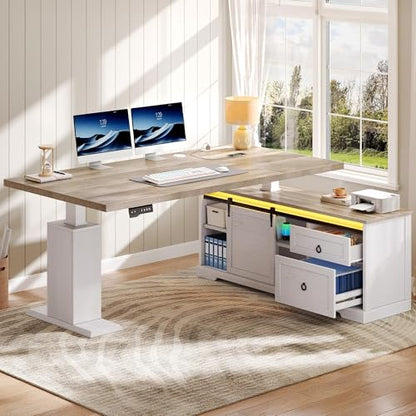 L Shaped Standing Desk with Power Outlets & LED Lights, view 2