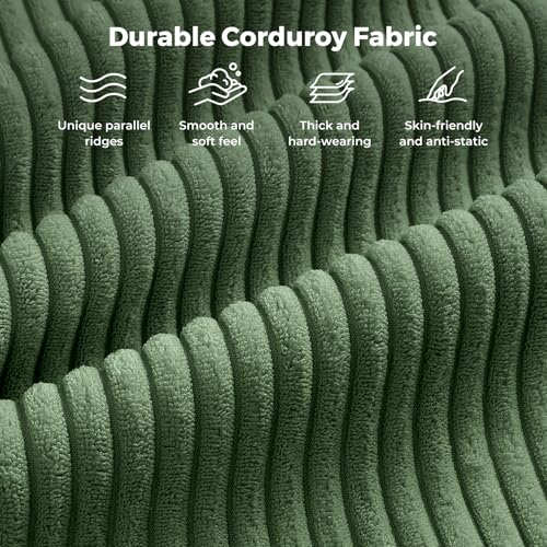 97" L-Shape Modular Sofa, 3-Seat Corduroy Couch with Movable Ottoman, Sectional Sofa for Living Room, Green