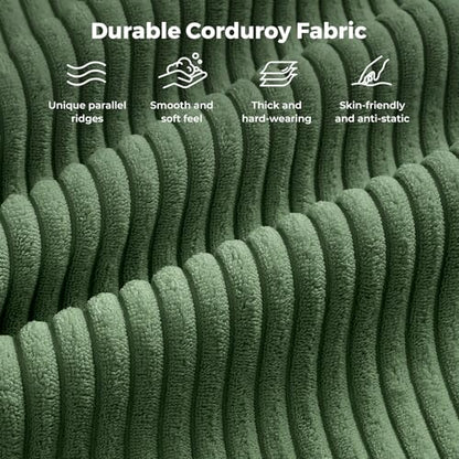 97" L-Shape Modular Sofa, 3-Seat Corduroy Couch with Movable Ottoman, Sectional Sofa for Living Room, Green