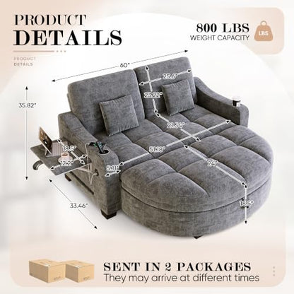 60” Loveseat Chaise Lounge Chair with Ottoman, view 3