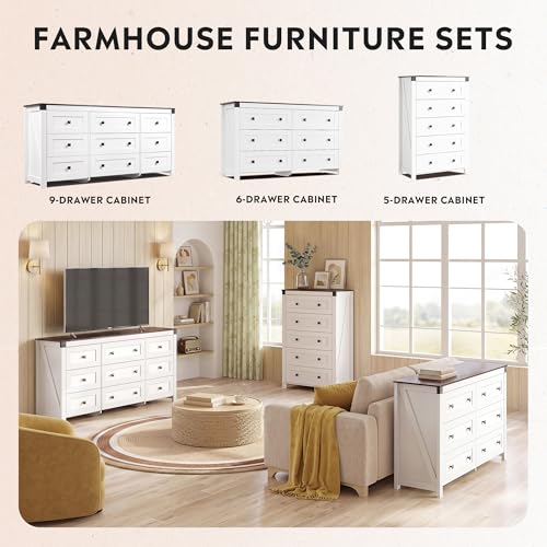 9-Drawer 62.2"W Farmhouse TV Stand for TVs up to 70 Inches, White, view 7