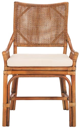 SAFAVIEH Furniture - Donatella Chair - Honey & White - Rattan - Coastal Woven Design - Ideal for Living Room, Sunroom, Bedroom, 15.75" Seat Height (SEA4012D)