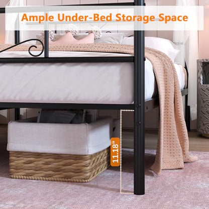 Full Metal Canopy Platform Bed Frame with Headboard, Black, view 6