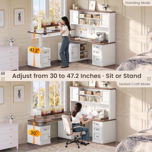 Farmhouse L Shaped Electric Standing Desk with Hutch, view 6