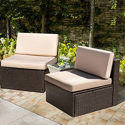 2 Pieces Patio Furniture Sets,Wicker Outdoor Sofa with Thick Cushion and Pillow,Small Sectional Couch All-Weather Armless Sofa for Backyard,Porch & Poolside,Waterproof Patio Furniture