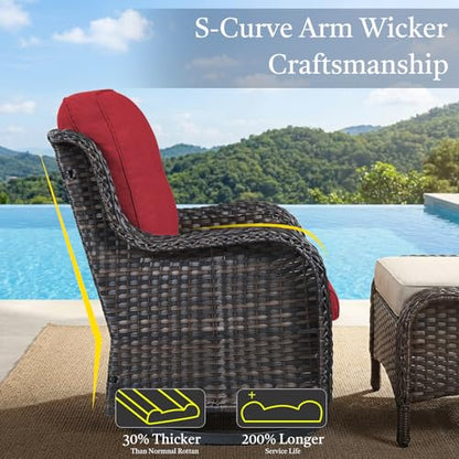 6 Piece Patio Furniture Set with Ottoman - All Weather Patio Conversation Set with 4 Inch Thick Cushions and Deep Seating Swivel Glider Chairs & Outdoor Couch for Porch Deck Yard Pool