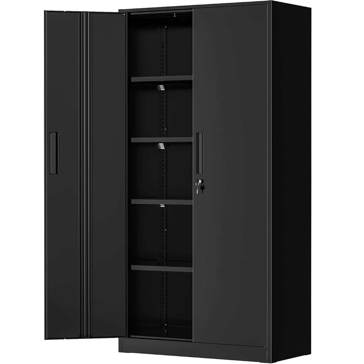 Metal Storage Cabinet with Lock, Steel Garage Storage Cabinet with 2 Doors and Adjustable Shelves, File Organization for Office, Home, Garage, School (Black)