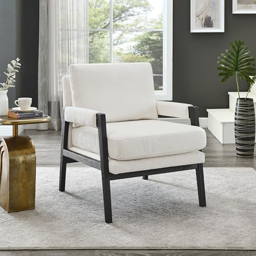 Kelly Mid-Century Modern Chenille Upholstered Accent Armchair, White