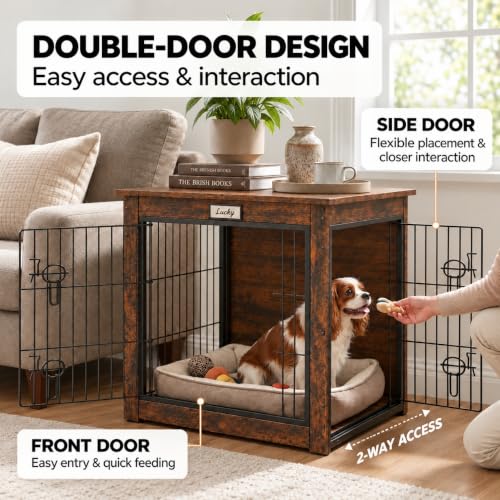 28" Wooden Dog Crate Furniture with Reversible Side Door, view 5