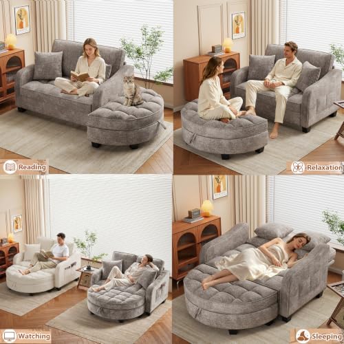 Oversized Chaise Lounge Chair Indoor with Curved Ottoman, Brown, view 4