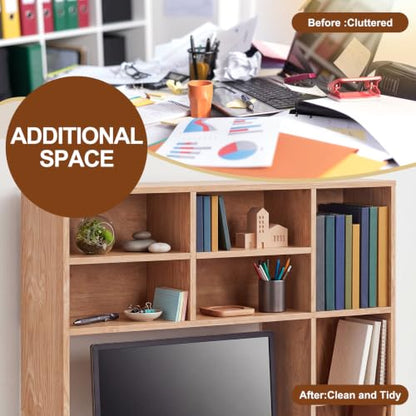 Natural Wood College Desktop Bookshelf Dorm Desk Hutch Organizer, view 6