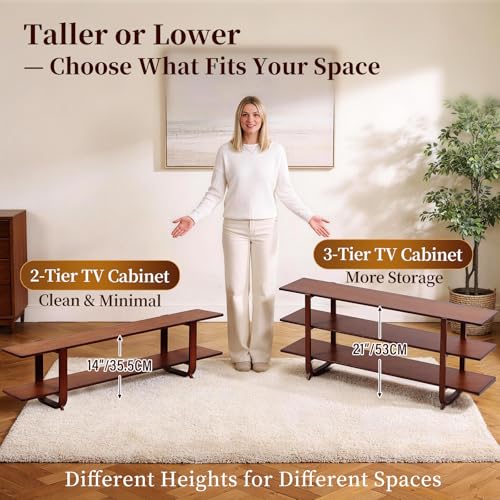 Walnut TV Stand for 65-Inch TVs, 2 Open Shelves, Modern Media Console, view 5
