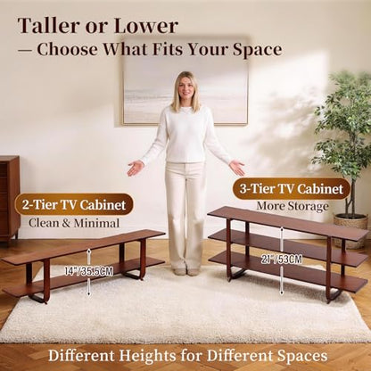 Walnut TV Stand for 65-Inch TVs, 2 Open Shelves, Modern Media Console, view 5