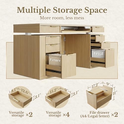 59 Inch Electric Standing Desk with Drawers, Light Walnut, view 6