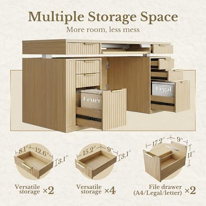 59 Inch Electric Standing Desk with Drawers, Light Walnut, view 6