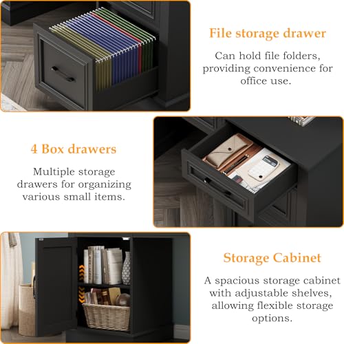 Executive Desk with 5 Drawers, Pure Black, view 5