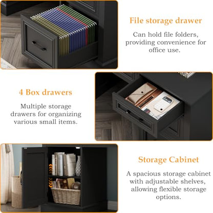 Executive Desk with 5 Drawers, Pure Black, view 5