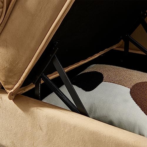 Modern Upholstery Chaise Lounge Chair with Storage, Velvet (Khaki) for Garden, view 8