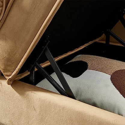 Modern Upholstery Chaise Lounge Chair with Storage, Velvet (Khaki) for Garden, view 8