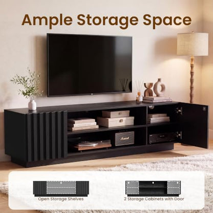 Mid Century TV Stand for TVs up to 80 Inches,Power Outlet, Black, view 7