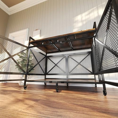 48" Dog Crate Furniture with Wheels, Brown, view 7