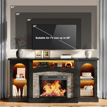 70'' Black Electric Fireplace TV Stand Entertainment Center with Fireplace for, view 6