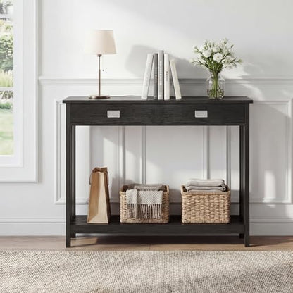 39" Black Entryway Table with Drawer, Narrow Console Table with Storage Shelf, Sofa Table for Living Room, Entryway, and Hallway