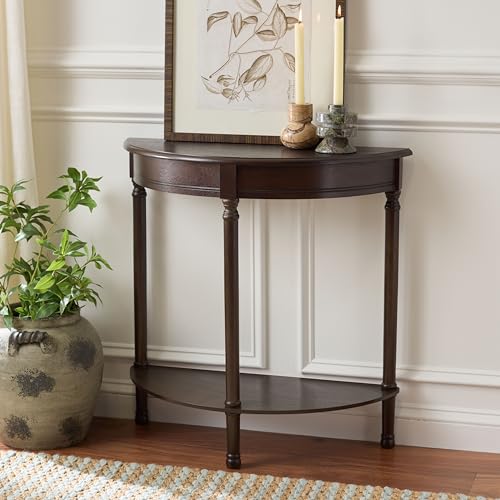 SAFAVIEH Furniture - Tinsley Half-Round Console Table - Dark Chocolate - Solid Wood - Farmhouse Demilune Design - Ideal for Entryway, Hallway, Living Room, 28" W x 11.75" D x 28" H (CNS5723D)