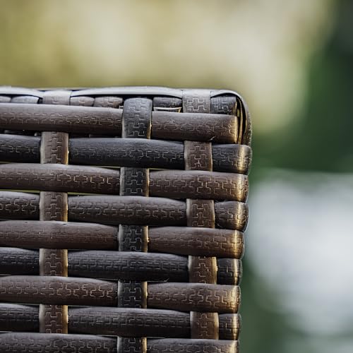 Wicker Patio Furniture Set - 3 Piece Bistro Table and Chairs Set of 2, Front Porch Furniture Set, Patio Chairs Set of 2, Outdoor Patio Set, Patio Conversation Sets (Brown/Beige)