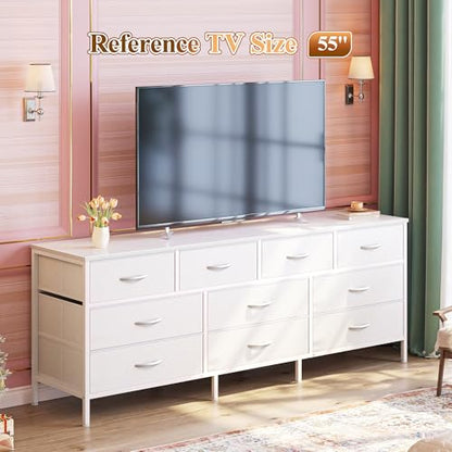 63 Inch Dresser for Bedroom, Long Dresser with 10 Fabric Drawers, view 3