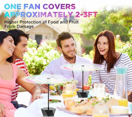 Fly Fans for Tables Rechargeable, Table Top Fly Spinner to Keep Flies Away from Food, Portable Fly Repellent Fan with Soft Stop Blades for Outdoor, Picnic, Patio & BBQ (Black, 4Pack)