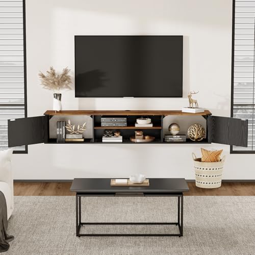 63" Farmhouse Floating TV Stand with Doors for TVs up to 80", Black, view 4