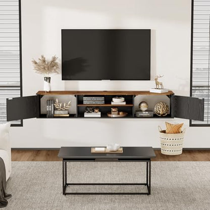 63" Farmhouse Floating TV Stand with Doors for TVs up to 80", Black, view 4