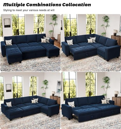 Pull Out Sofa Bed Module Part for Modular Sectional Sleeper Sofa Armless Loveseat with Pull Out Bed for Sectional Couch Blue