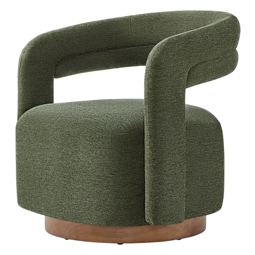 Swivel Accent Chair, Upholstered Barrel Chair with Open Back Design, Modern Arm Chair with Wooden Base for Living Room Bedroom Reading Waitingroom, Green
