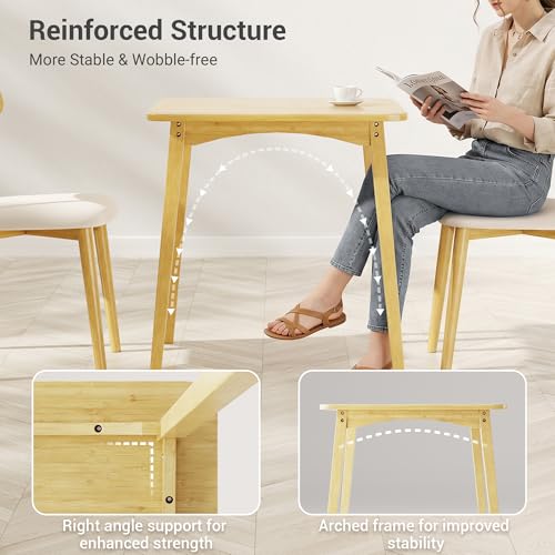 Bamboo Dining Table, Small Kitchen Table for 2, 27.6" Square Dining Tables for Small Space, Easy Assembly, Dinner Table for Dining Room, Living Room, Kitchen, Office(Natural)