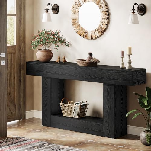 Tribesigns 63" Console Table, Farmhouse 2-Tier Entryway Table with U-Shaped Base, Narrow Long Wood Sofa Table Behind Couch Table for Living Room, Hallway, Foyer, Black