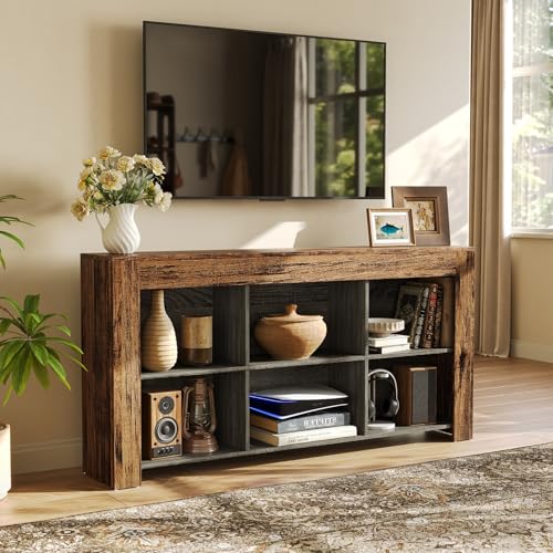 TV Stand with Storage, 63-Inch Entertainment Center with Shelves, view 7