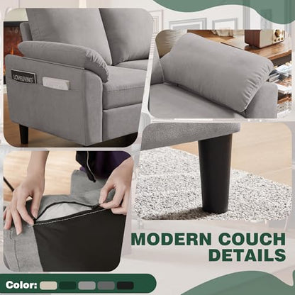 79" Convertible Sectional Sofa Set, Modern Linen Small L Shaped Couch with Reversible Ottoman and Accent Chair, 3-Seat Sofa Couches for Living Room, Office, Apartment, Light Grey