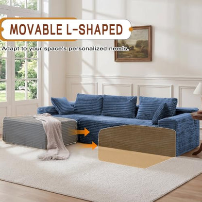 108" L-Shaped Modular Sectional Sofa with Chaise, Boneless Comfy Corduroy Fluffy Couch with Deep Seat and Side Pockets, Flexible Module Combination for Living Room, No Assembly, Side Pockets