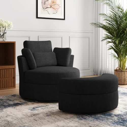 Swivel Barrel Accent Chair with Half Moon Storage Ottoman, view 4