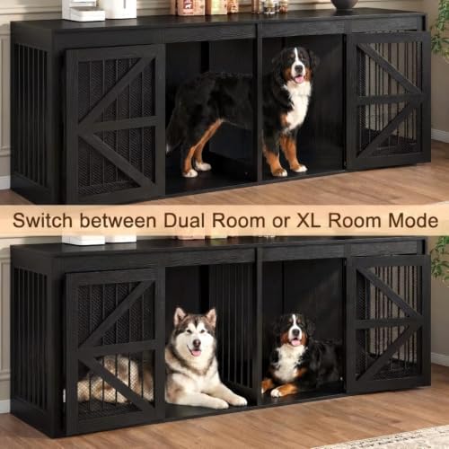 94.5'' Double Dog Crate, Dog Kennel Furniture, TV Stand, Black, view 6