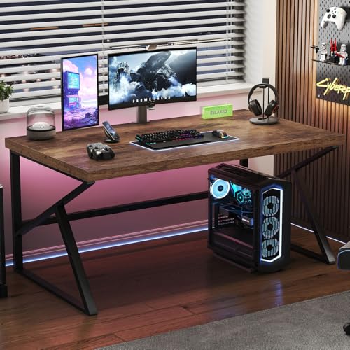Rustic Computer Desk, Large Executive Writing Study Work Desk for Home Office, Industrial Metal Wooden PC Laptop Long Desk Workstation, Modern Bedroom Living Room Table, Rustic Brown, 60 Inch