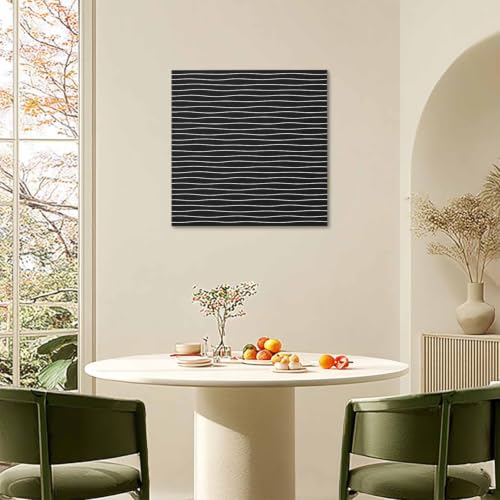 Modern Black Wavy Stripe Canvas Print Wall, Abstract Trend Rippling Water Lines Framed Canvas Art Wall Decor Pictures Painting Artwork for Living Room Bedroom, Ready to Hang, 24" x 24"