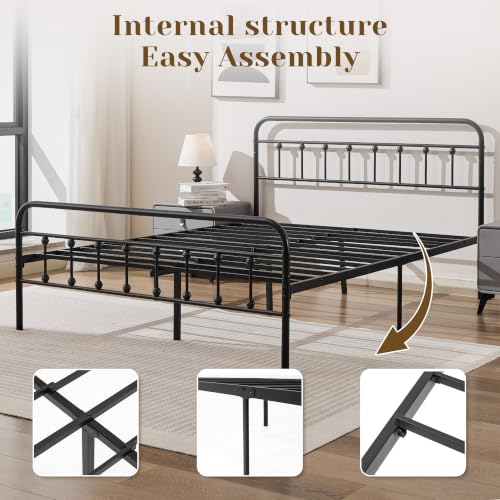 Vintage Full Metal Platform Bed Frame with Headboard and Footboard, view 6